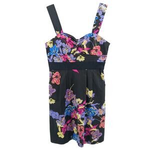 Candies Black Floral Print Sweetheart Babydoll Mini Dress Womens 9 Y2K HOCO